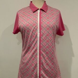 Ladies Pink Print PGA Tour Golf Shirt, Short Sleeve, Medium, like new
